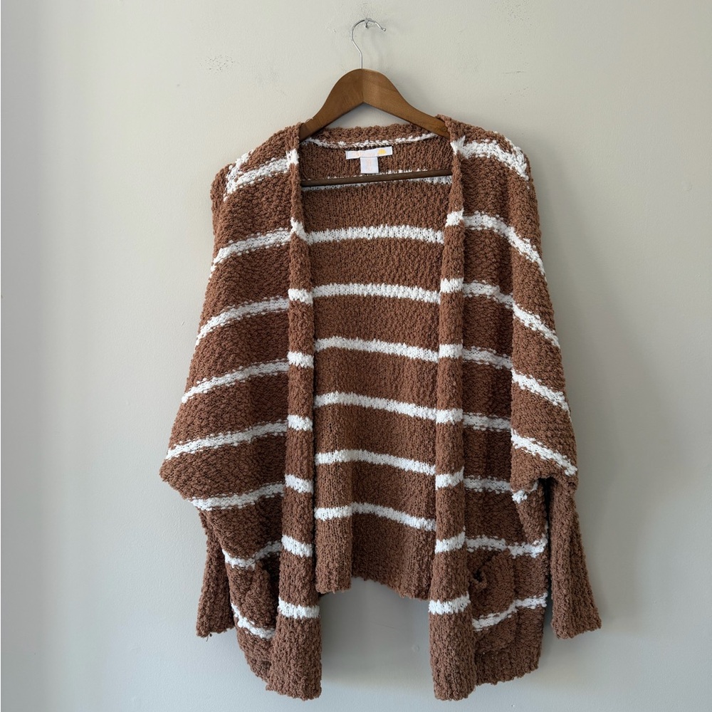 C&C California Brown and White Striped Cardigan Size Medium
